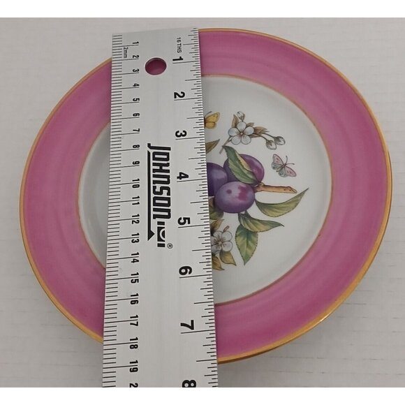 St. Limoges 7.5" Porcelain Plate Plum Fruit Center Mauve Rim Gold Trim - Picture 4 of 6